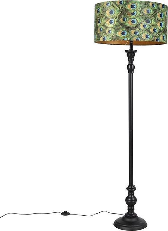 QAZQA classico - Klassieke Vloerlamp | Staande Lamp met kap - 1 lichts - H 1565 mm - Zwart Goud - Woonkamer | Slaapkamer | Keuken