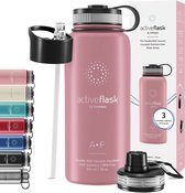 Drinkfles, roestvrij staal, Active Flask + rietje (3 flessen), BPA-vrij, lekvrij, geschikt voor koolzuurhoudende dran - waterfles fiets thermosfles geïsoleerde isolatiefles sport waterfles kinderen thee