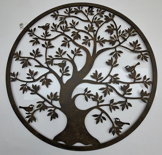 Denza - Levensboom Tree of Life HS92 wanddecoratie Rond Industrieel Muurdecoratie metaal - lifetree – blik – diameter 51 cm, dikte 2 mm, rand 8 mm.