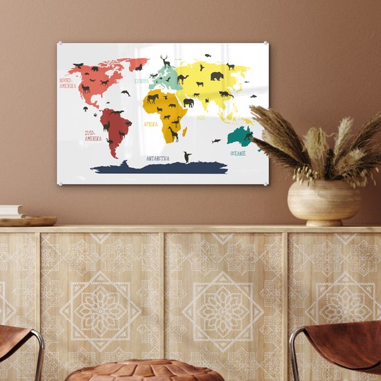 Wereldkaart pour les enfants Plexiglas Animaux Bêtes 60x40 cm