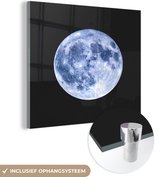 MuchoWow® Glasschilderij 20x20 cm - Schilderij acrylglas - Maan - Blauw - Zwart - Foto op glas - Schilderijen