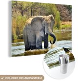 MuchoWow® Peinture sur verre 150x100 cm - Peinture sur verre acrylique - Éléphant - Water - Animaux - Nature - Photo sur verre - Peintures