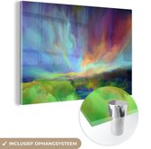 MuchoWow® Glasschilderij 120x80 cm - Schilderij acrylglas - Landschap - Waterverf - Lucht - Foto op glas - Schilderijen