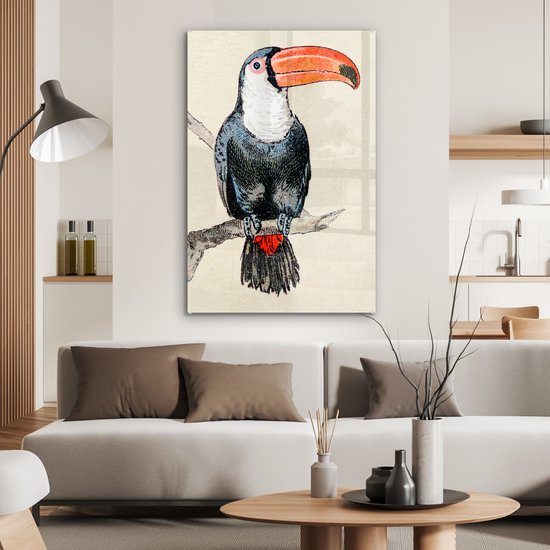 MuchoWow® Peinture sur verre 80x120 cm - Peinture acrylique sur verre - Illustration colorée d'un toucan - Photo sur verre - Peintures