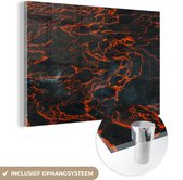 MuchoWow® Glasschilderij 120x80 cm - Schilderij acrylglas - Kunstwerk van lava na vulkaanuitbarsting - Foto op glas - Schilderijen