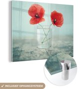 MuchoWow® Glasschilderij 120x90 cm - Schilderij acrylglas - Klaproos - Stilleven - Bloemen - Foto op glas - Schilderijen