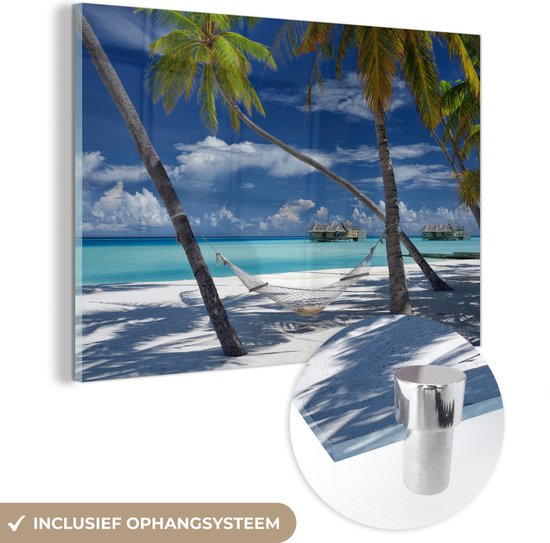 MuchoWow® Glasschilderij - Strand - Zomer - Hangmat - Acrylglas Schilderijen - Foto op Glas