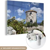 MuchoWow® Glasschilderij 30x20 cm - Schilderij acrylglas - Een windmolen op Zakynthos Griekenland - Foto op glas - Schilderijen