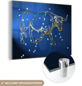 MuchoWow® Glasschilderij 80x60 cm - Schilderij acrylglas - Sterrenbeeld - Stier - Sterren - Foto op glas - Schilderijen