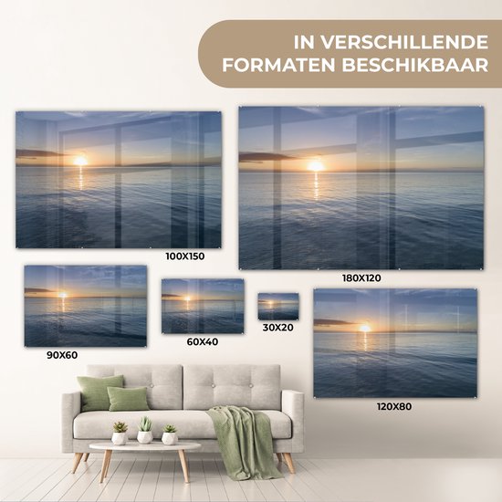 ® Glasschilderij 60x40 cm - Schilderij acrylglas - De zonsopkomst boven de stille zee - Foto op glas - Muurdecoratie woonkamer - Wanddecoratie slaapkamer - Schilderijen