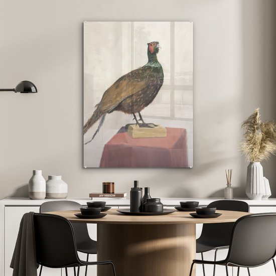 Peinture sur verre MuchoWow® 60x80 cm - Peinture acrylique sur verre - Illustration d'un faisan empaillé - Photo sur verre - Peintures