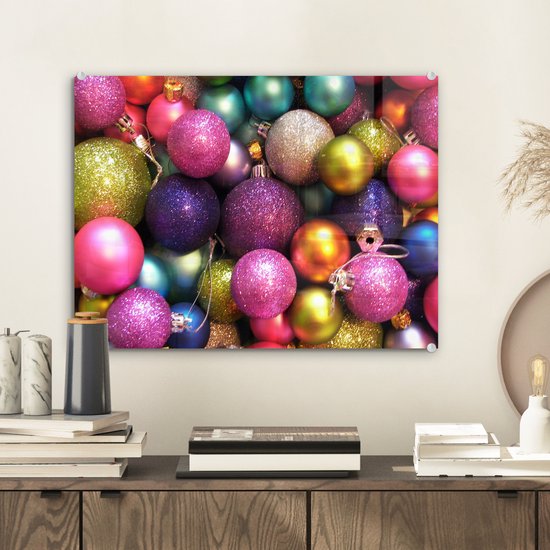 Peinture sur Verre - Gros Plan de Boules de Noël Colorées - 40x30 cm - Peintures sur Verre Peintures - Photo sur Glas