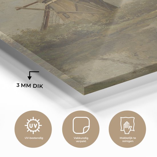 MuchoWow® Peinture sur verre 50x50 cm - Peinture sur verre acrylique - Moulin au bord d'un lac - Peinture de Paul Joseph Constantin - Photo sur verre - Peintures