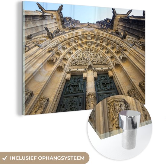 MuchoWow® Glasschilderij - De gotische kathedraal van Praag - Acrylglas Schilderijen - Foto op Glas