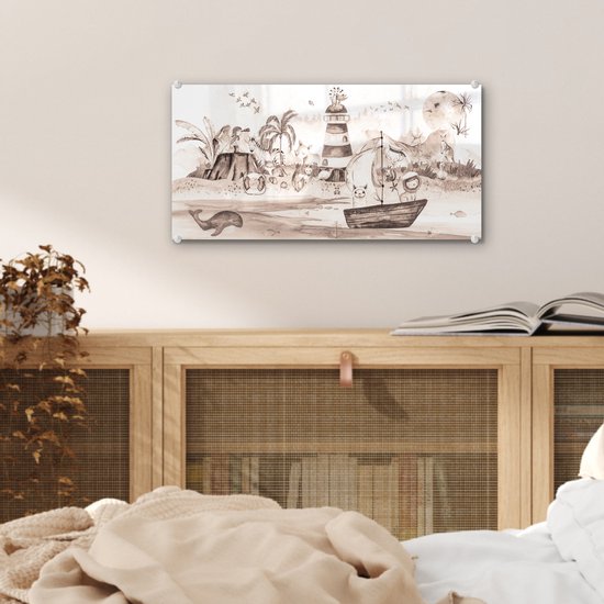 MuchoWow® Peinture sur verre 40x20 cm - Peinture sur verre acrylique - Plage - Enfants - Phare - Alpaga - Mer - Animaux - Photo sur verre - Peintures
