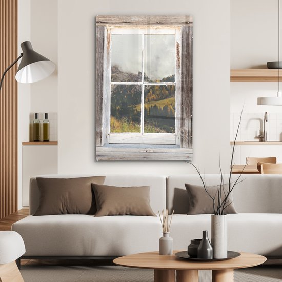 MuchoWow® Peinture sur verre 80x120 cm - Peinture sur verre acrylique - Vue à travers - Berg - Automne - Photo sur verre - Peintures