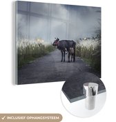 MuchoWow® Glasschilderij 80x60 cm - Schilderij acrylglas - Koe met kalf - Foto op glas - Schilderijen