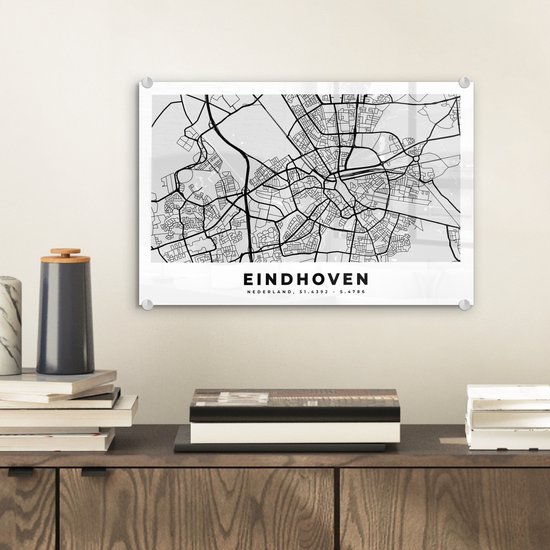 Peinture sur Verre - Carte - Eindhoven - Pays- Nederland - 30x20 cm - Peintures sur Verre Peintures - Photo sur Glas