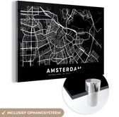 MuchoWow® Peinture sur Verre - Amsterdam - Carte - Zwart - 120x80 cm - Peintures sur Verre Peintures - Photo sur Glas