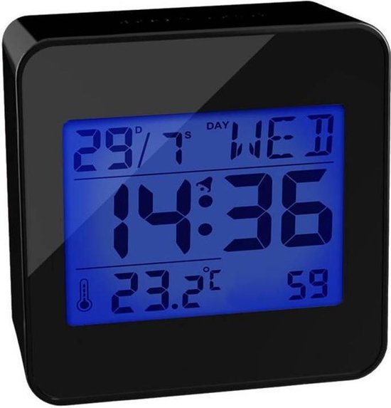 Intuïtie Nadruk Mammoet Balvi digitale klok met datum temperatuur en alarm Block - Zwart | bol.com