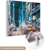 MuchoWow® Glasschilderij 20x20 cm - Schilderij acrylglas - New York - Taxi - Times Square - Foto op glas - Schilderijen