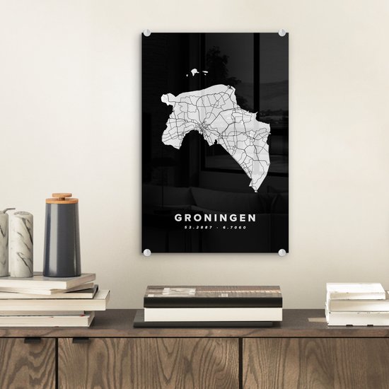 Peinture sur verre - Groningen - Pays- Nederland - Zwart - 20x30 cm - Peintures Plexiglas