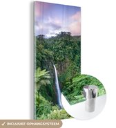 MuchoWow® Glasschilderij 40x80 cm - Schilderij acrylglas - Waterval - Zonsondergang - Jungle - Foto op glas - Schilderijen