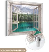MuchoWow® Glasschilderij 40x30 cm - Schilderij acrylglas - Doorkijk - Italië - Berg - Foto op glas - Schilderijen