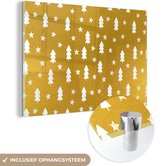 MuchoWow® Glasschilderij 60x40 cm - Schilderij acrylglas - Sterren - Kerstboom - Goud - Foto op glas - Schilderijen