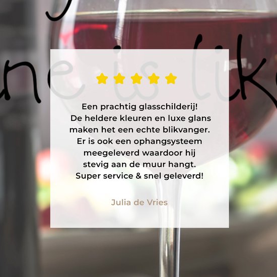 MuchoWow® Glasschilderij 20x20 cm - Schilderij acrylglas - Wijn quote 'A day without wine is like... not for me' met een wijnglas - Foto op glas - Schilderijen