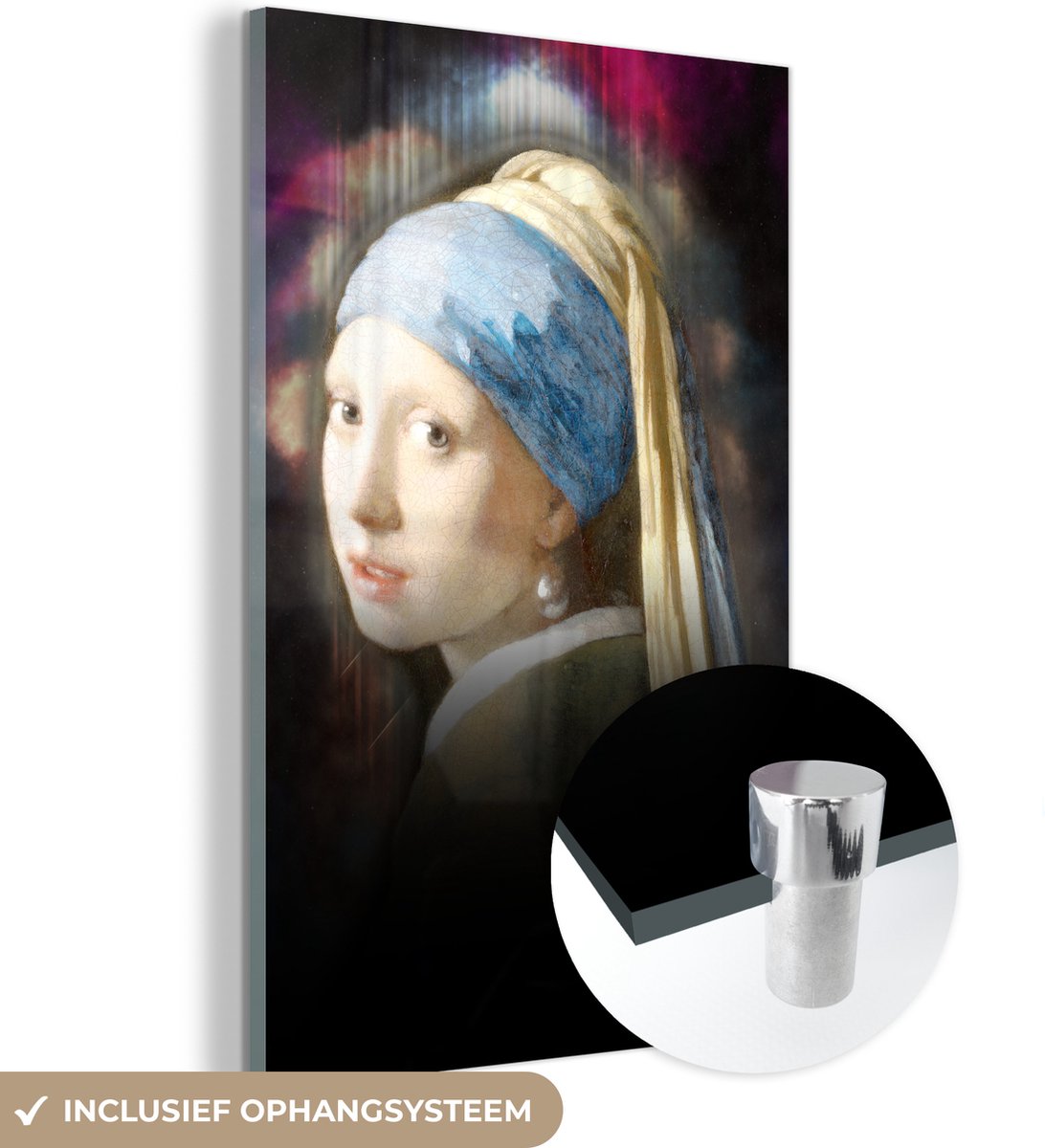 MuchoWow® Glasschilderij 20x30 cm - Schilderij acrylglas - Meisje met de parel - Johannes Vermeer - Olieverf - Foto op glas - Schilderijen