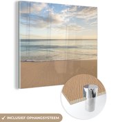 MuchoWow® Glasschilderij 90x90 cm - Schilderij acrylglas - Strand - Water - Wolken - Foto op glas - Schilderijen