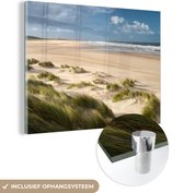 MuchoWow® Glasschilderij 160x120 cm - Schilderij acrylglas - Zand - Duin - Zee - Foto op glas - Schilderijen