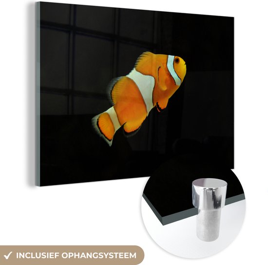 MuchoWow® Glasschilderij 150x100 cm - Schilderij acrylglas - Vis - Lijn - Zwart - Foto op glas - Schilderijen