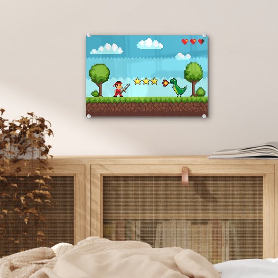 MuchoWow® Peinture sur verre 30x20 cm - Peinture sur verre acrylique - Gaming - Arcade - Rétro - Photo sur verre - Peintures