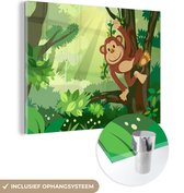 MuchoWow® Glasschilderij 80x60 cm - Schilderij acrylglas - Aap - Jungle - Jongens - Meisjes - Bloemen - Kids - Foto op glas - Schilderijen