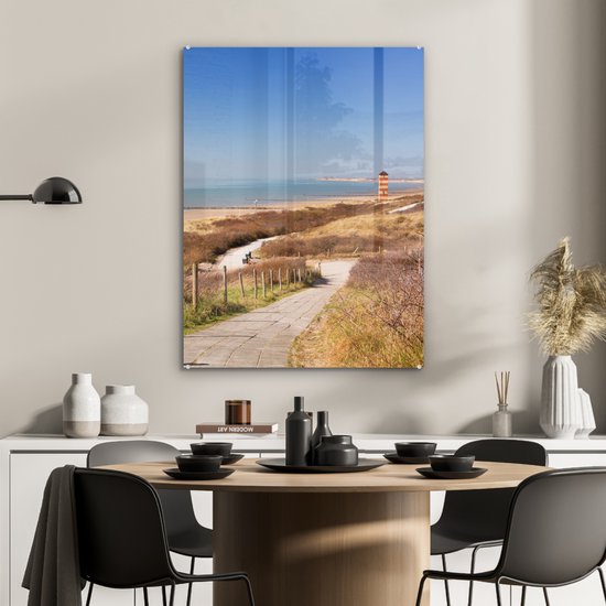 MuchoWow® Peinture sur verre 60x80 cm - Tableau acrylique - Plage - Mer - Phare - Nederland - Photo sur verre - Décoration murale salon - Décoration murale chambre - Tableaux