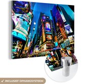 MuchoWow® Glasschilderij 60x40 cm - Schilderij acrylglas - New York - Nacht - USA - Foto op glas - Schilderijen