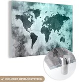 MuchoWow® Glasschilderij 30x20 cm - Schilderij acrylglas - Wereldkaart - Grijs - Blauw - Foto op glas - Schilderijen