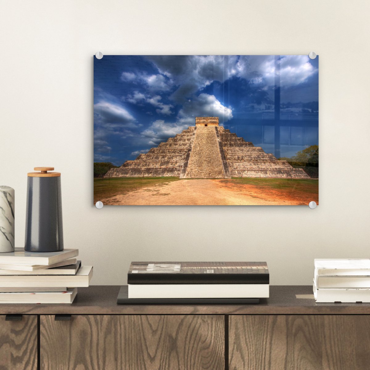 MuchoWow® Glasschilderij 30x20 cm - Schilderij acrylglas - Maya-piramide van Kukulkan bij Chichén Itzá in Mexico - Foto op glas - Schilderijen - MuchoWow