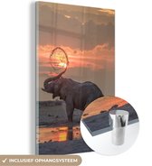 Peintures Plexiglas - Éléphant avec bain de boue - 20x30 cm - Peinture sur verre