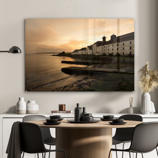 MuchoWow® Peinture sur verre 120x80 cm - Peinture sur verre acrylique - Coucher de soleil à la distillerie - Photo sur verre - Peintures