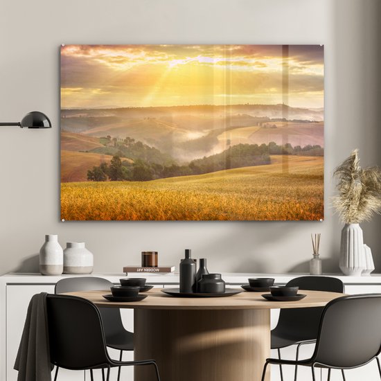 MuchoWow® Peinture sur verre - Brouillard - Soleil - Paysage - 90x60 cm - Peintures sur verre acrylique - Photo sur Glas