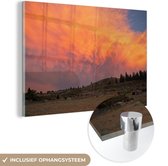 MuchoWow® Glasschilderij 90x60 cm - Schilderij acrylglas - Vlakte bij zonsondergang - Foto op glas - Schilderijen