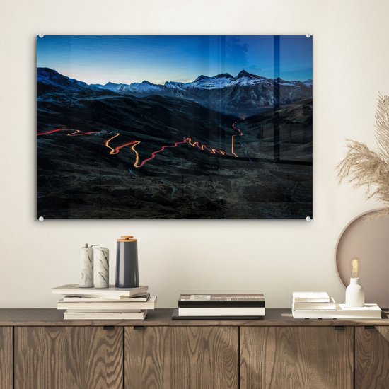 ® Glasschilderij 60x40 cm - Schilderij acrylglas - Splügenpas - Foto op glas - Muurdecoratie woonkamer - Wanddecoratie slaapkamer - Schilderijen