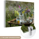 MuchoWow® Glasschilderij 120x80 cm - Schilderij acrylglas - Vaas - Bloemen - Kleuren - Foto op glas - Schilderijen