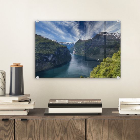 Vue de Sunnylvsfjorden près de Geirangerfjord en Norvège Plexiglas 30x20 cm - petit - Tirage photo sur Glas (décoration murale en plexiglas)