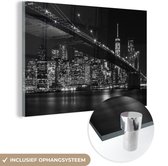MuchoWow® Glasschilderij 90x60 cm - Schilderij acrylglas - New York - Brooklyn - Bridge - Foto op glas - Schilderijen