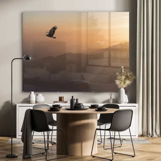 MuchoWow® Peinture sur verre 160x120 cm - Peinture sur verre acrylique - Pygargue à queue blanche - Voler - Nature - Soleil - Lumière - Vogels - Photo sur verre - Peintures