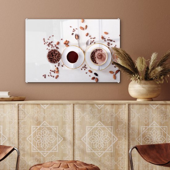 MuchoWow® Peinture sur verre 60x40 cm - Peinture sur verre acrylique - Café - Grains de café - Chocolat - Photo sur verre - Peintures